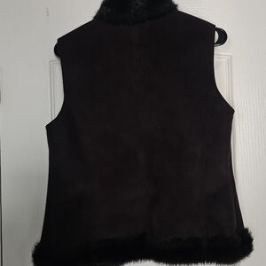 Ann Taylor Women's Black Faux Fur Trim Vest